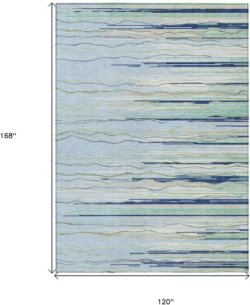 Sky Blue Aqua And Gray Striped Washable Indoor Outdoor Area Rug Photo 3