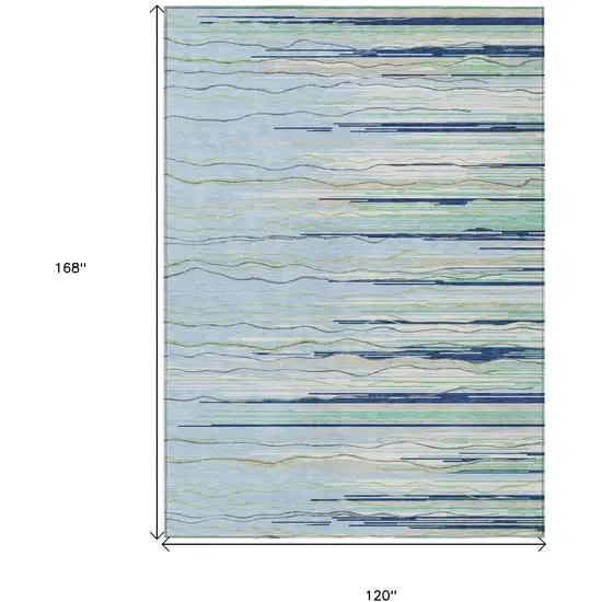 Sky Blue Aqua And Gray Striped Washable Indoor Outdoor Area Rug Photo 3
