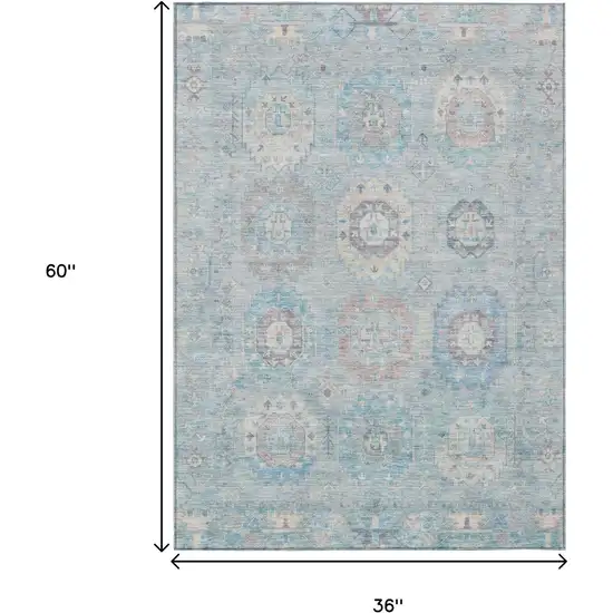 Sky Blue Beige And Blush Medallion Washable Indoor Outdoor Area Rug Photo 3