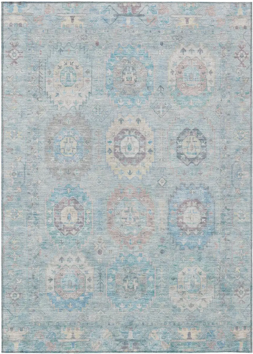 Sky Blue Beige And Blush Medallion Washable Indoor Outdoor Area Rug Photo 2