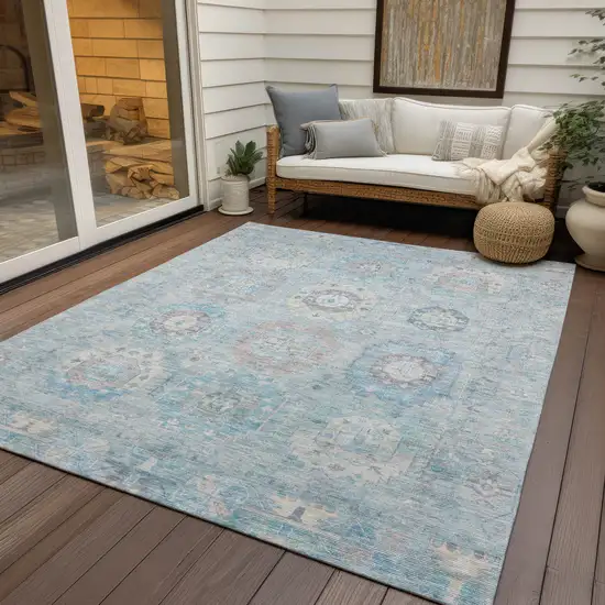 Sky Blue Beige And Blush Medallion Washable Indoor Outdoor Area Rug Photo 9