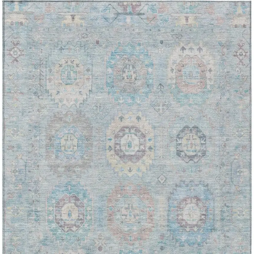 Sky Blue Beige And Blush Medallion Washable Indoor Outdoor Area Rug Photo 4