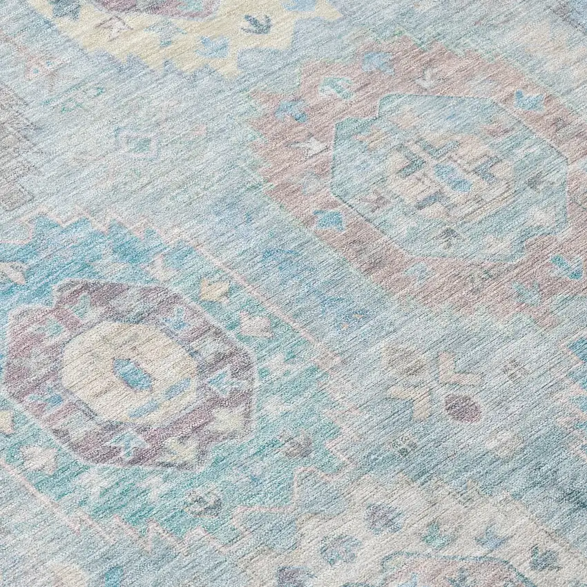 Sky Blue Beige And Blush Medallion Washable Indoor Outdoor Area Rug Photo 7