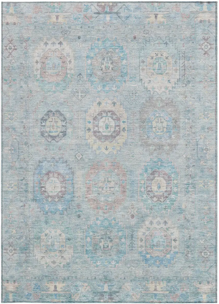Sky Blue Beige And Blush Medallion Washable Indoor Outdoor Area Rug Photo 5