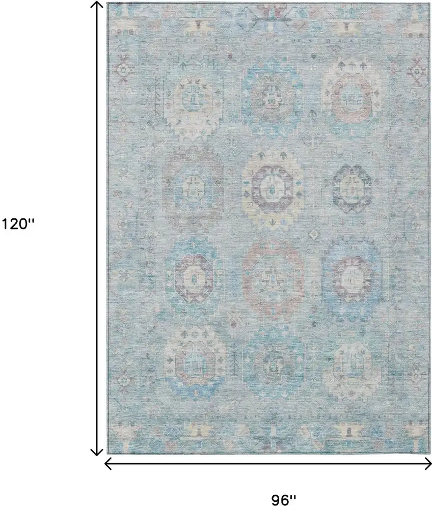 Sky Blue Beige And Blush Medallion Washable Indoor Outdoor Area Rug Photo 3