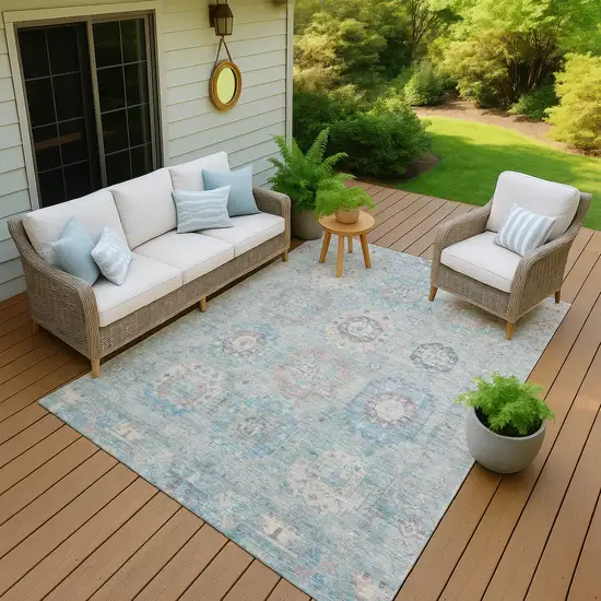 Sky Blue Beige And Blush Medallion Washable Indoor Outdoor Area Rug Photo 8