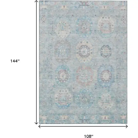 Sky Blue Beige And Blush Medallion Washable Indoor Outdoor Area Rug Photo 3