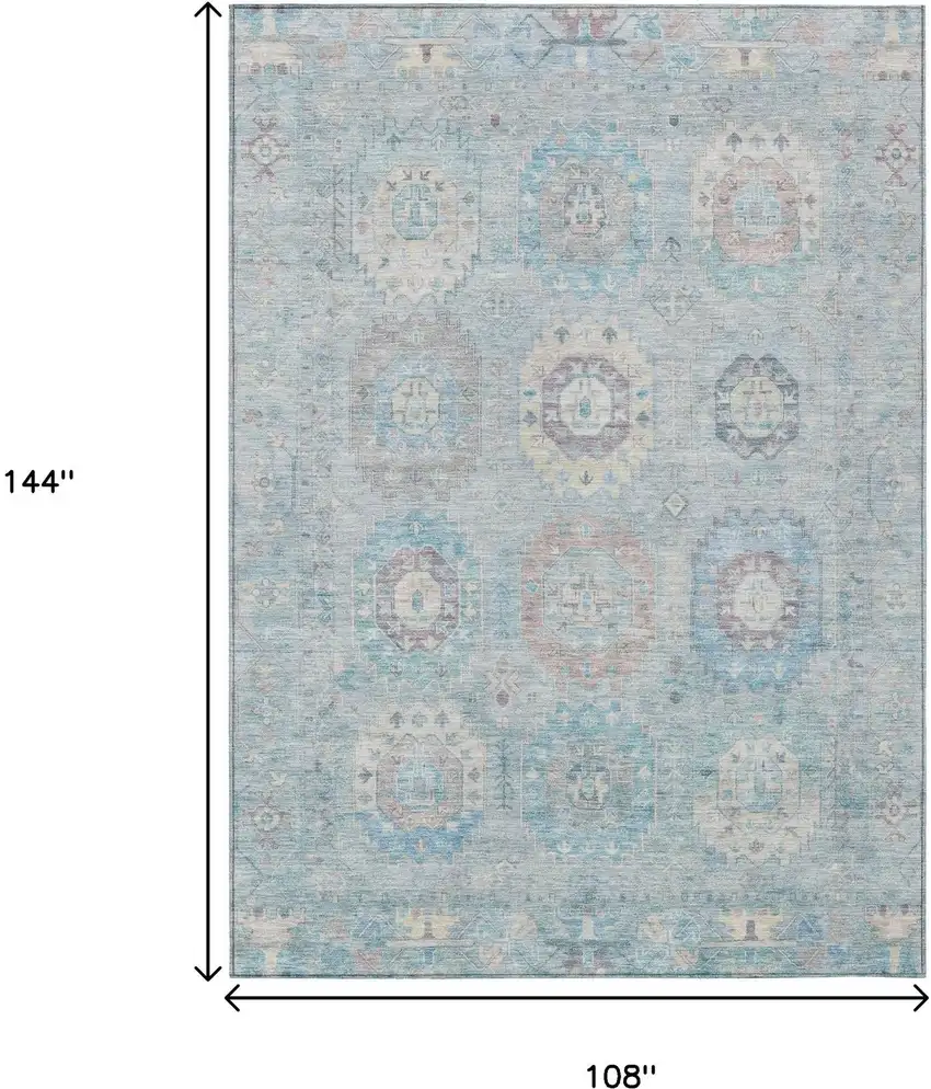 Sky Blue Beige And Blush Medallion Washable Indoor Outdoor Area Rug Photo 3