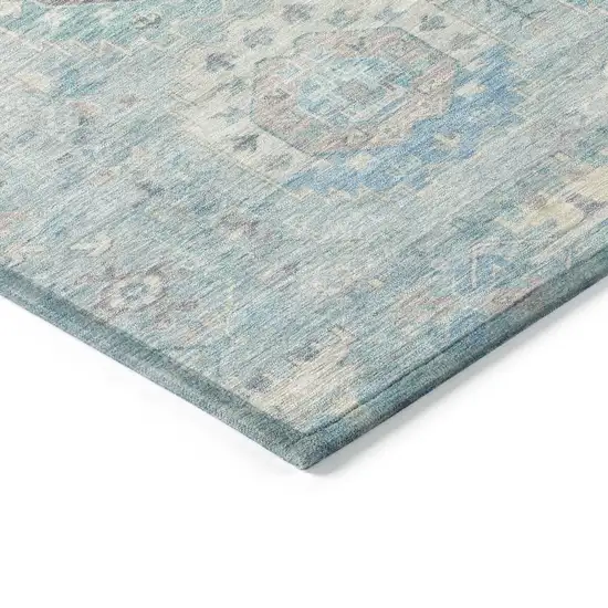 Sky Blue Beige And Blush Medallion Washable Indoor Outdoor Area Rug Photo 5