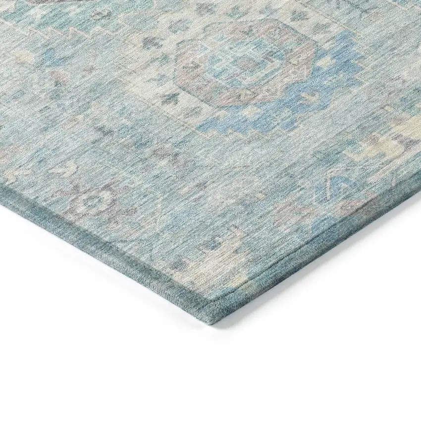 Sky Blue Beige And Blush Medallion Washable Indoor Outdoor Area Rug Photo 5