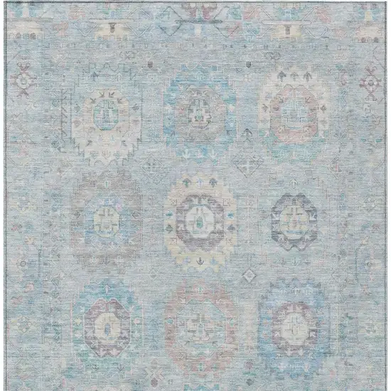 Sky Blue Beige And Blush Medallion Washable Indoor Outdoor Area Rug Photo 4