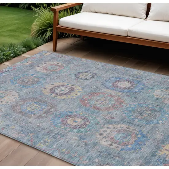 Sky Blue Beige And Blush Medallion Washable Indoor Outdoor Area Rug Photo 1