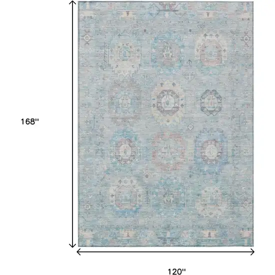 Sky Blue Beige And Blush Medallion Washable Indoor Outdoor Area Rug Photo 3