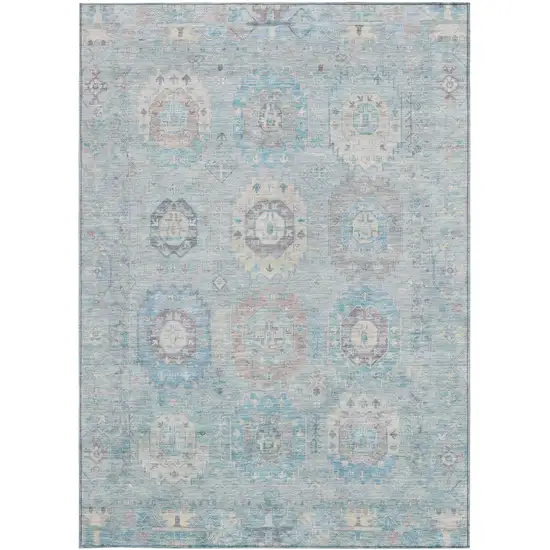 Sky Blue Beige And Blush Medallion Washable Indoor Outdoor Area Rug Photo 5