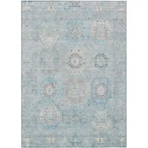 Photo of Sky Blue Beige And Blush Medallion Washable Indoor Outdoor Area Rug