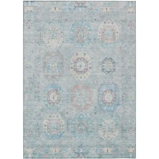 Sky Blue Beige And Blush Medallion Washable Indoor Outdoor Area Rug Photo 2