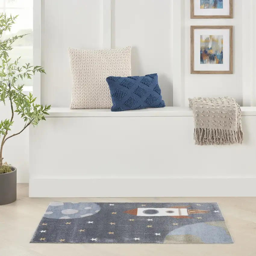 Sky Blue Beige And Brown Geometric Area Rug Photo 5