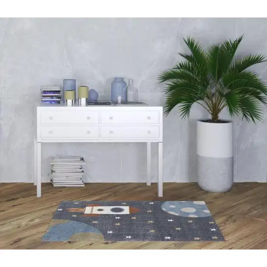 Sky Blue Beige And Brown Geometric Area Rug Photo 1