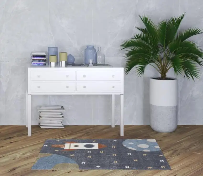 Sky Blue Beige And Brown Geometric Area Rug Photo 1