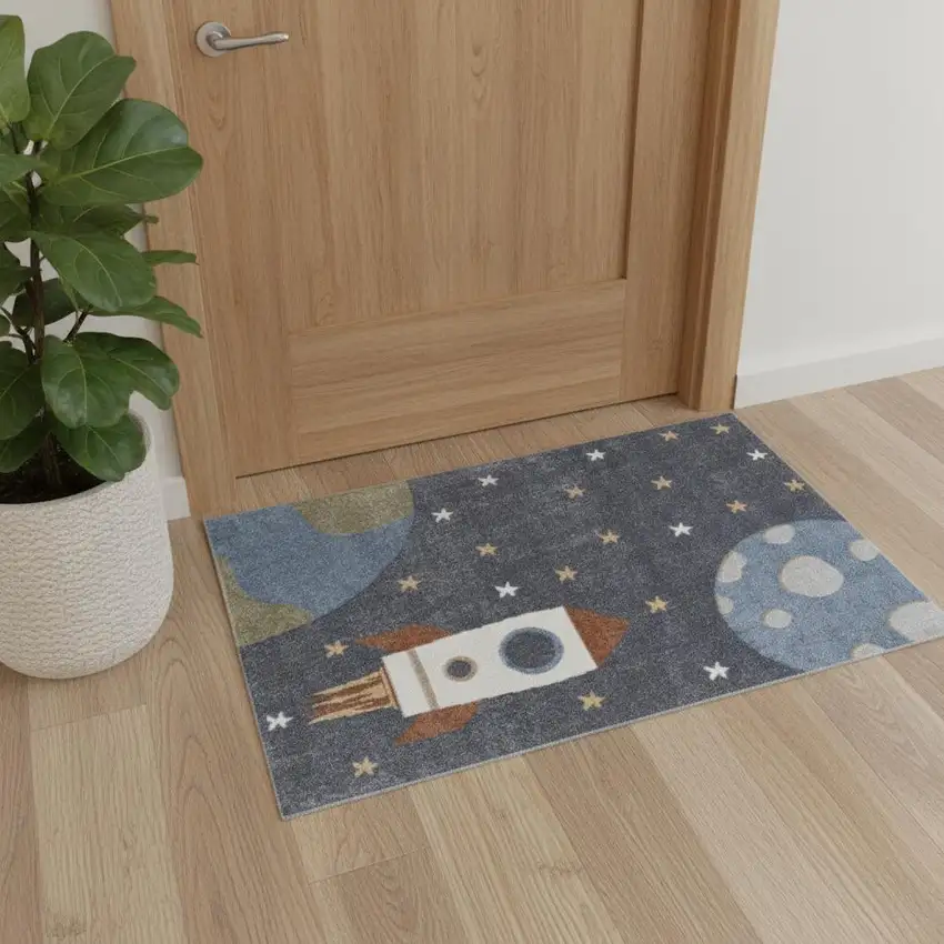 Sky Blue Beige And Brown Geometric Area Rug Photo 1