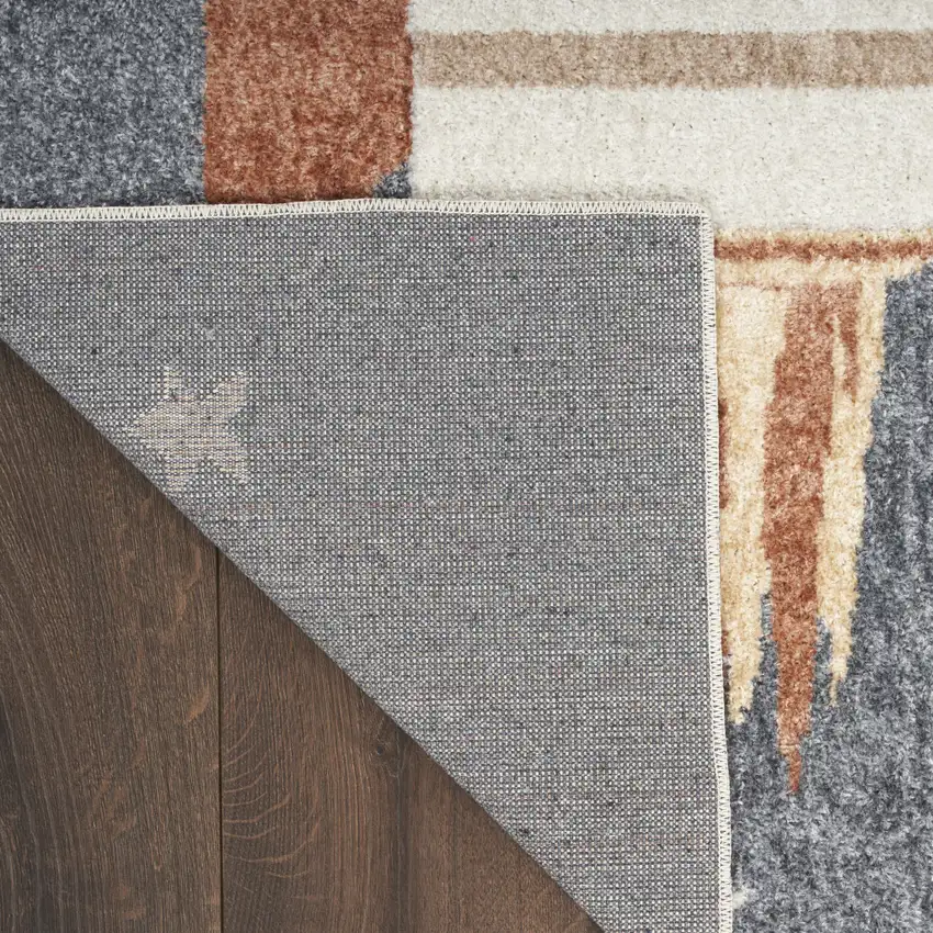 Sky Blue Beige And Brown Geometric Area Rug Photo 9