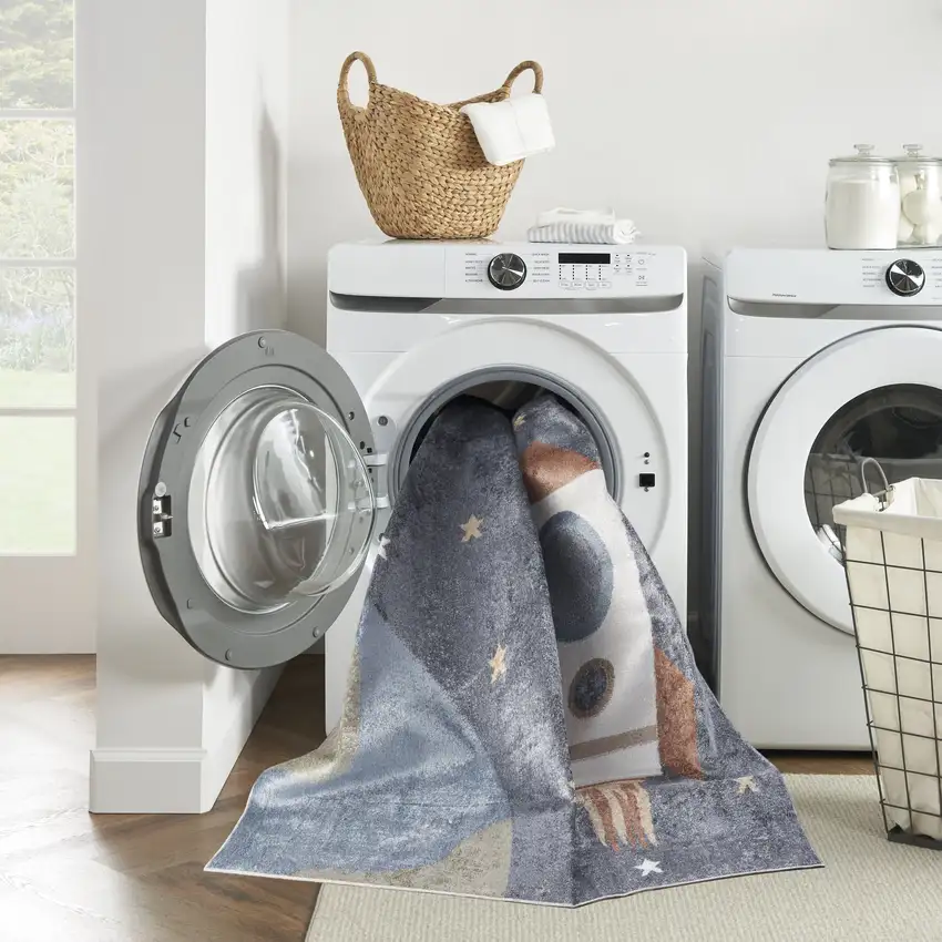 Sky Blue Beige And Brown Geometric Area Rug Photo 6