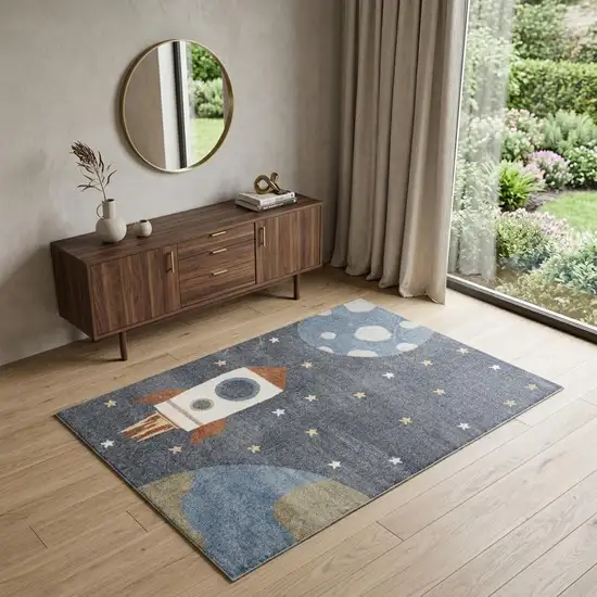 Sky Blue Beige And Brown Geometric Area Rug Photo 1