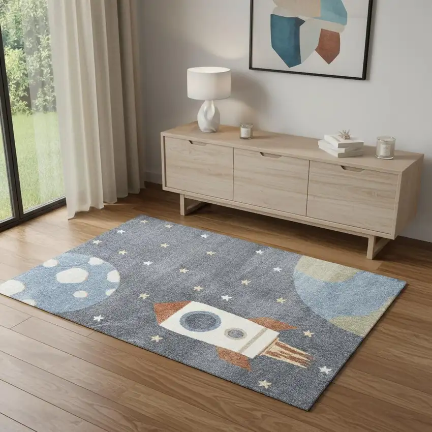Sky Blue Beige And Brown Geometric Area Rug Photo 1