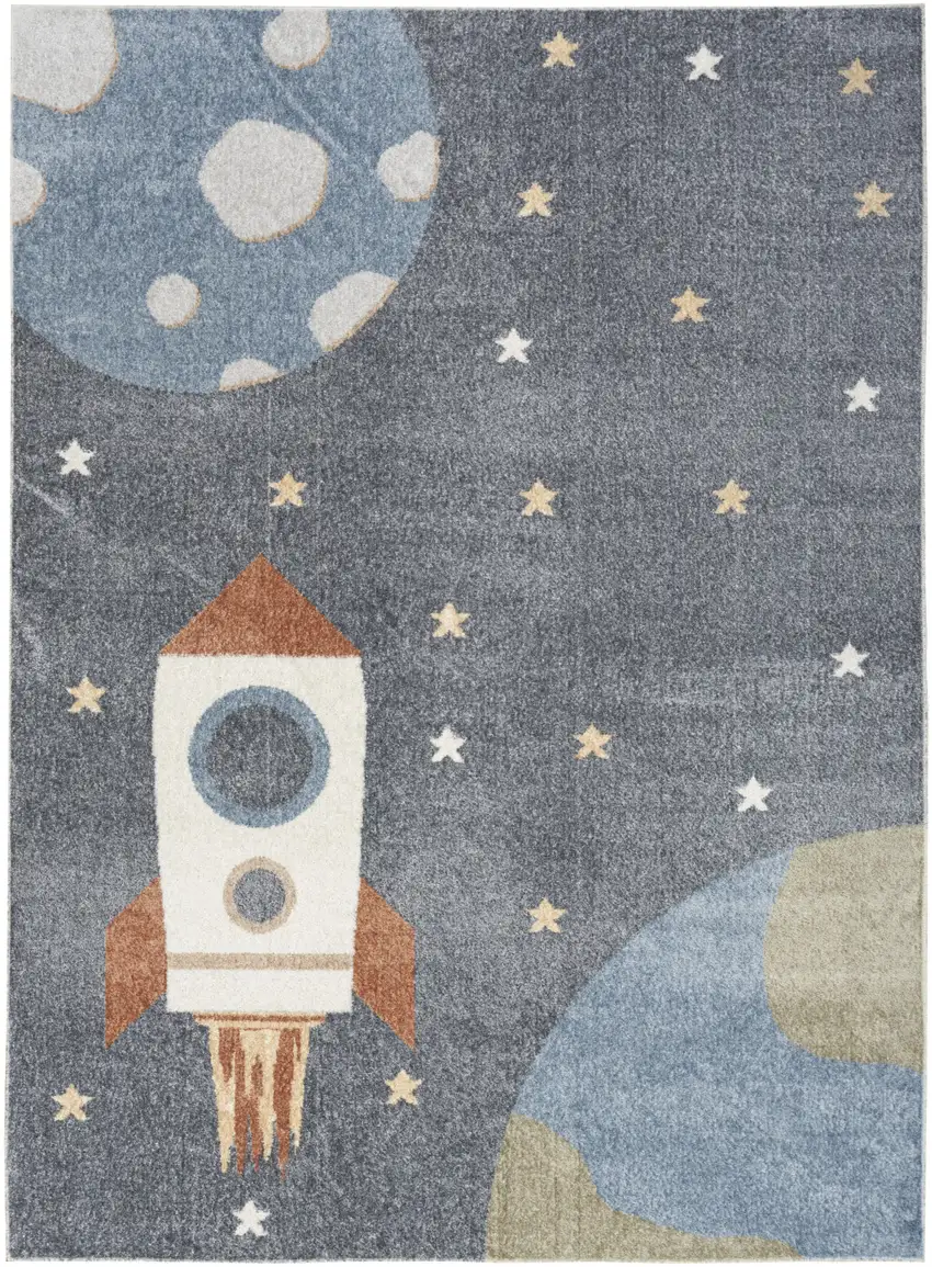 Sky Blue Beige And Brown Geometric Area Rug Photo 6