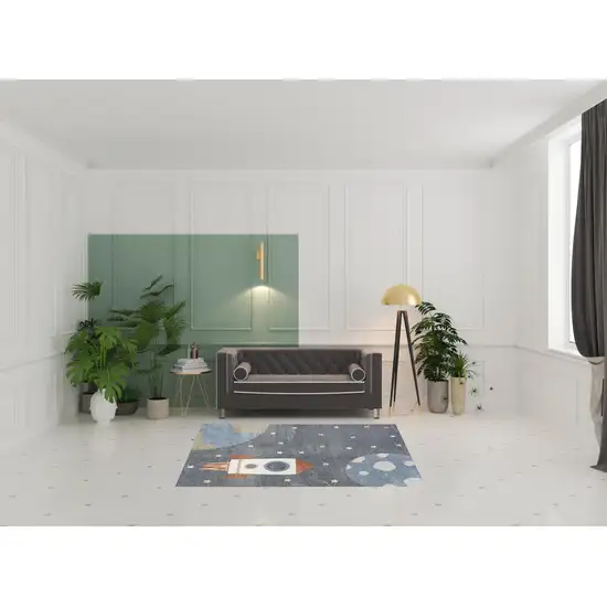 Sky Blue Beige And Brown Geometric Area Rug Photo 1