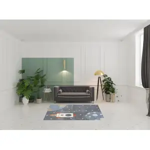 Photo of Sky Blue Beige And Brown Geometric Area Rug