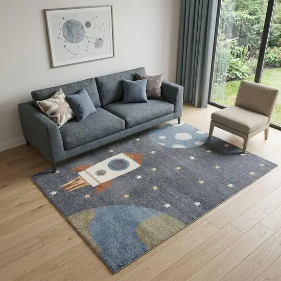 Sky Blue Beige And Brown Geometric Area Rug Photo 1