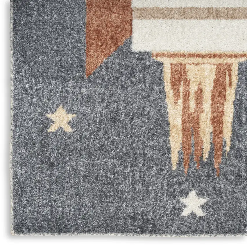 Sky Blue Beige And Brown Geometric Area Rug Photo 8