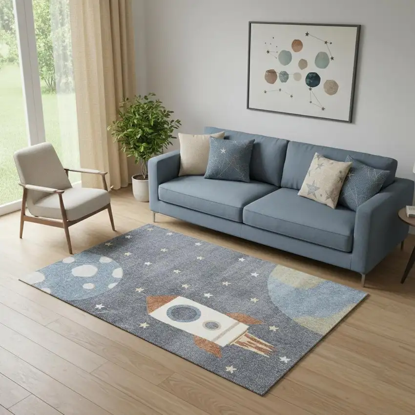 Sky Blue Beige And Brown Geometric Area Rug Photo 1