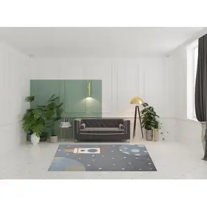 Photo of Sky Blue Beige And Brown Geometric Area Rug