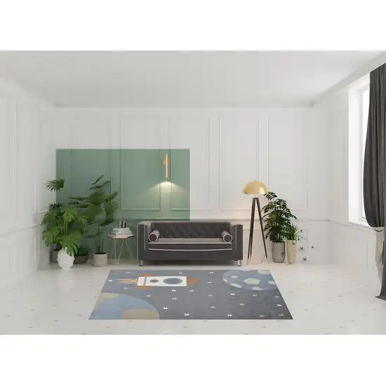 Sky Blue Beige And Brown Geometric Area Rug Photo 1