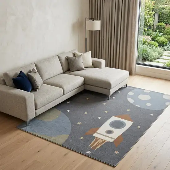 Sky Blue Beige And Brown Geometric Area Rug Photo 1