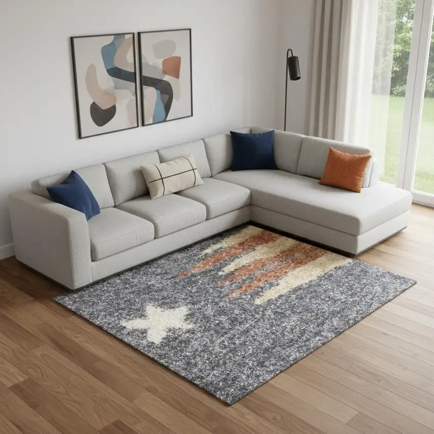Sky Blue Beige And Brown Geometric Area Rug Photo 1