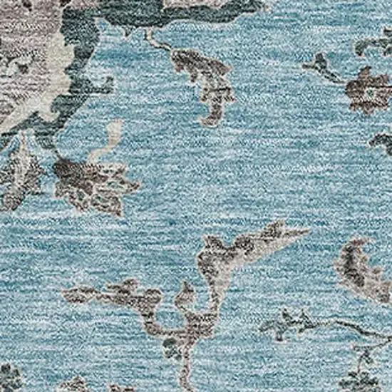 Sky Blue Beige And Gray Floral Washable Area Rug With UV Protection Photo 2