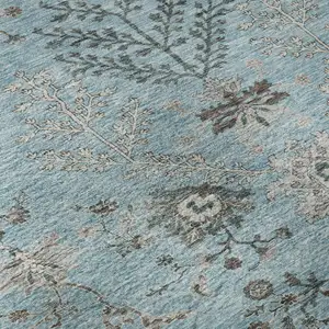 Photo of Sky Blue Beige And Gray Floral Washable Area Rug With UV Protection