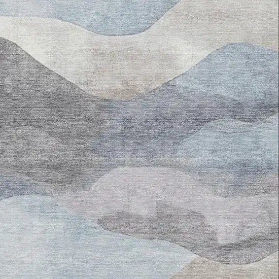 Sky Blue Beige And Ivory Abstract Washable Area Rug With UV Protection Photo 3