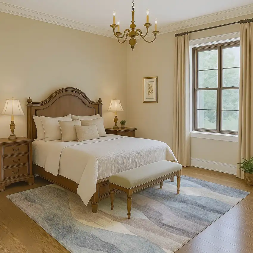 Sky Blue Beige And Ivory Abstract Washable Area Rug With UV Protection Photo 6