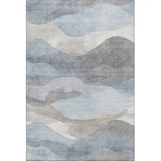 Sky Blue Beige And Ivory Abstract Washable Area Rug With UV Protection Photo 4