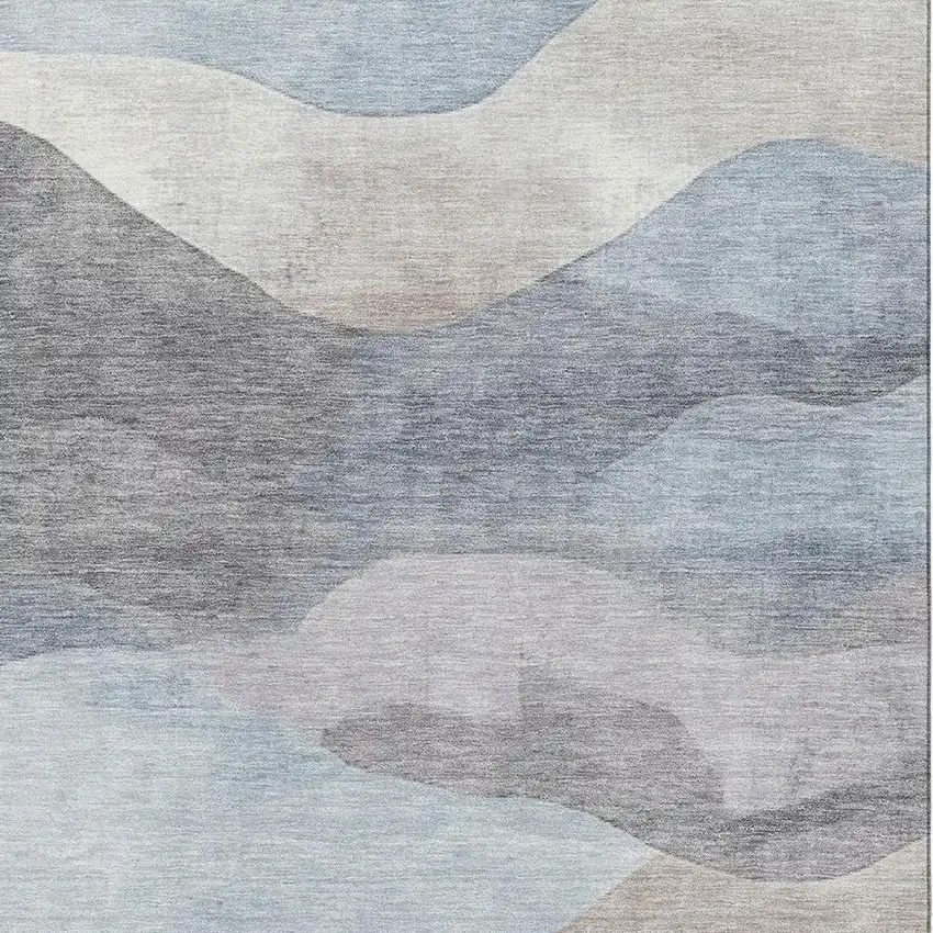 Sky Blue Beige And Ivory Abstract Washable Area Rug With UV Protection Photo 3