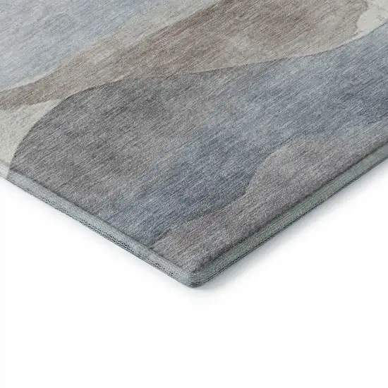 Sky Blue Beige And Ivory Abstract Washable Area Rug With UV Protection Photo 8