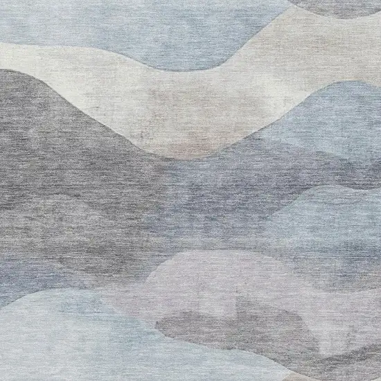 Sky Blue Beige And Ivory Abstract Washable Area Rug With UV Protection Photo 3