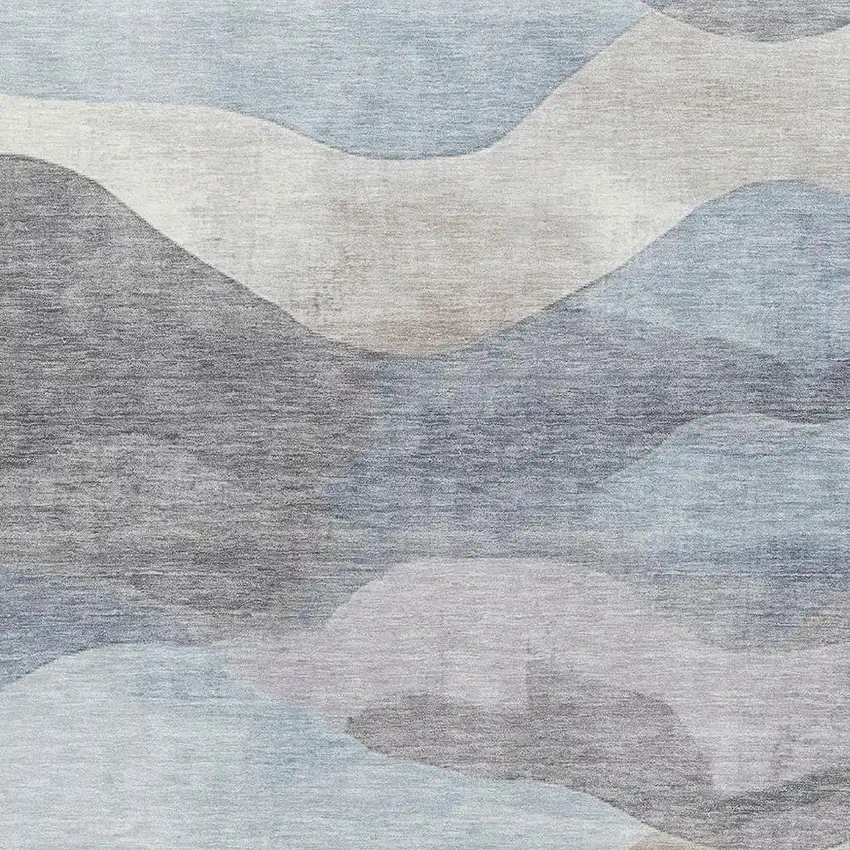 Sky Blue Beige And Ivory Abstract Washable Area Rug With UV Protection Photo 3