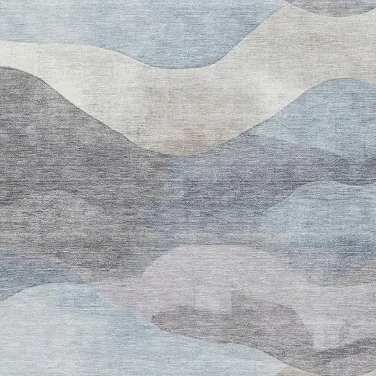 Sky Blue Beige And Ivory Abstract Washable Area Rug With UV Protection Photo 3