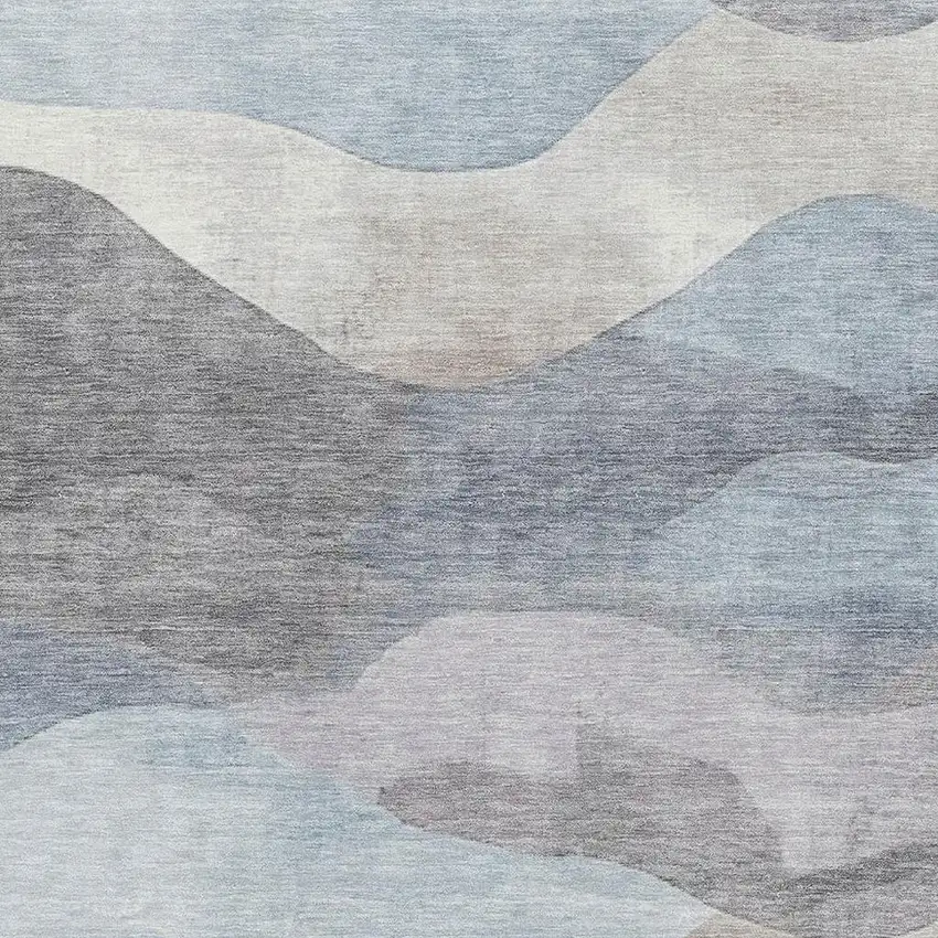 Sky Blue Beige And Ivory Abstract Washable Area Rug With UV Protection Photo 3