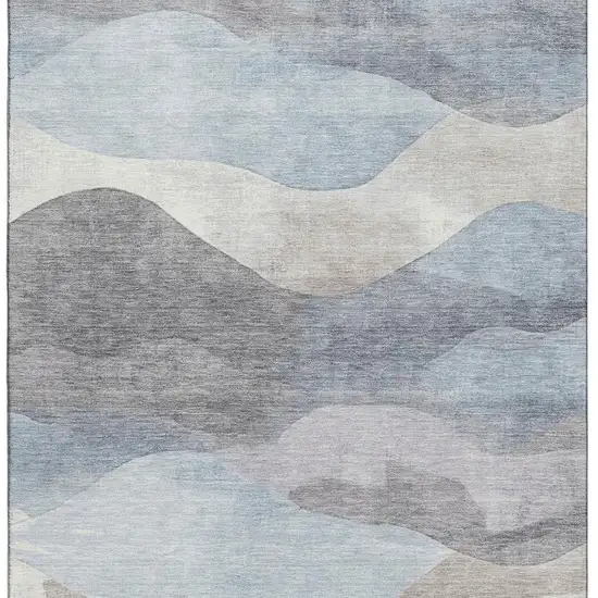 Sky Blue Beige And Ivory Abstract Washable Area Rug With UV Protection Photo 3